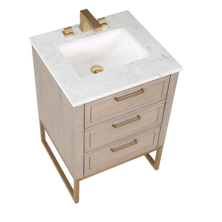 Bemma, Markham 24" Single Vanity, Cashmere Grey/Satin Brass, Carrara Marble Top#top-options_carrara-marble-top