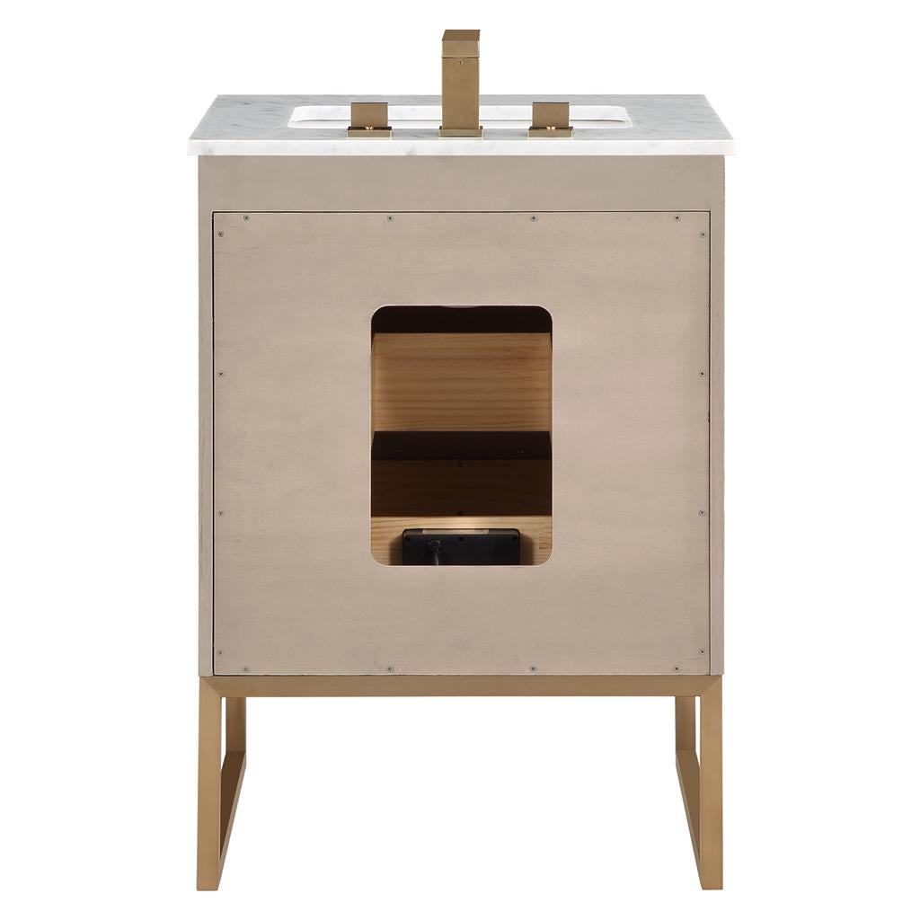 Bemma, Markham 24" Single Vanity, Cashmere Grey/Satin Brass, Carrara Marble Top#top-options_carrara-marble-top