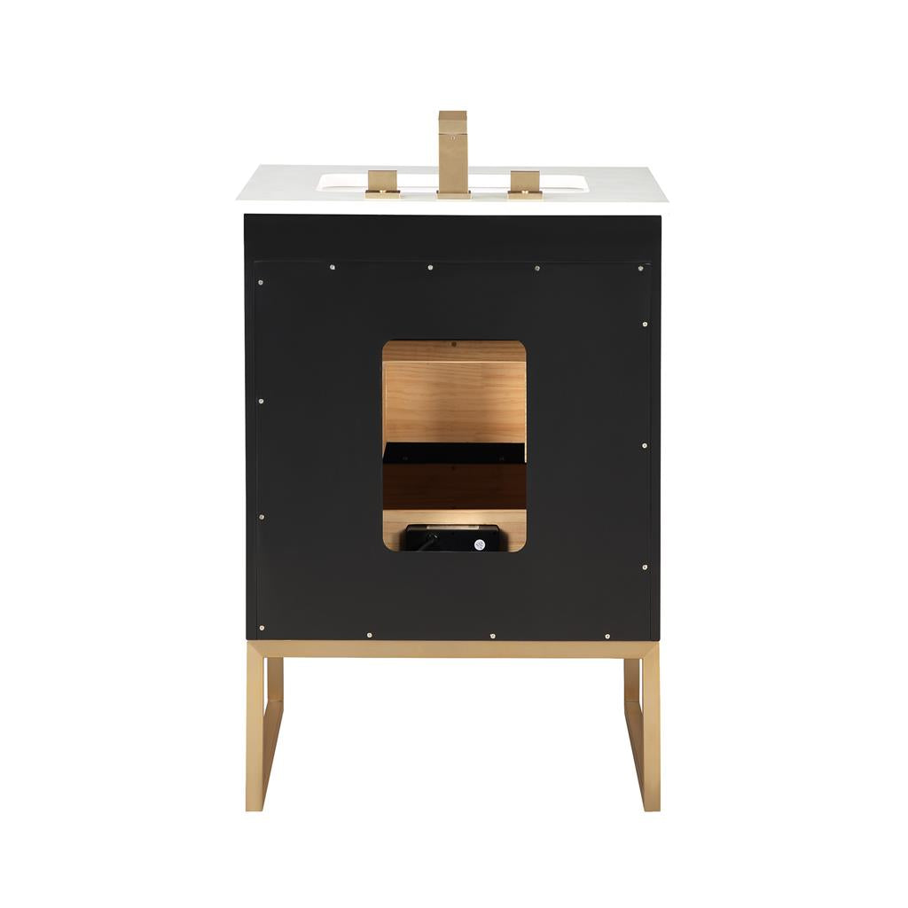 Bemma, Markham 24" Single Vanity, Midnight Black/Satin Brass, White Quartz Top#top-options_white-quartz-top