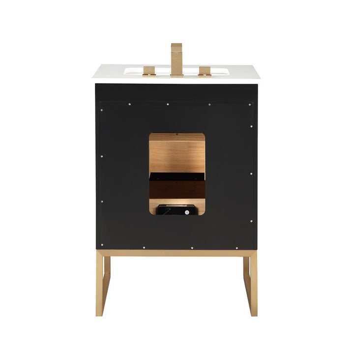 Bemma, Markham 24" Single Vanity, Midnight Black/Satin Brass, White Quartz Top#top-options_white-quartz-top