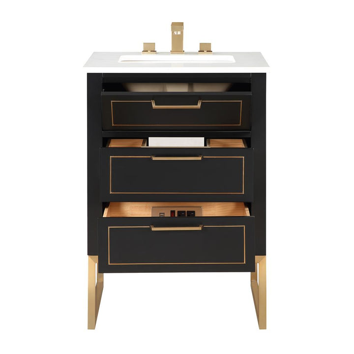 Bemma, Markham 24" Single Vanity, Midnight Black/Satin Brass, White Quartz Top#top-options_white-quartz-top