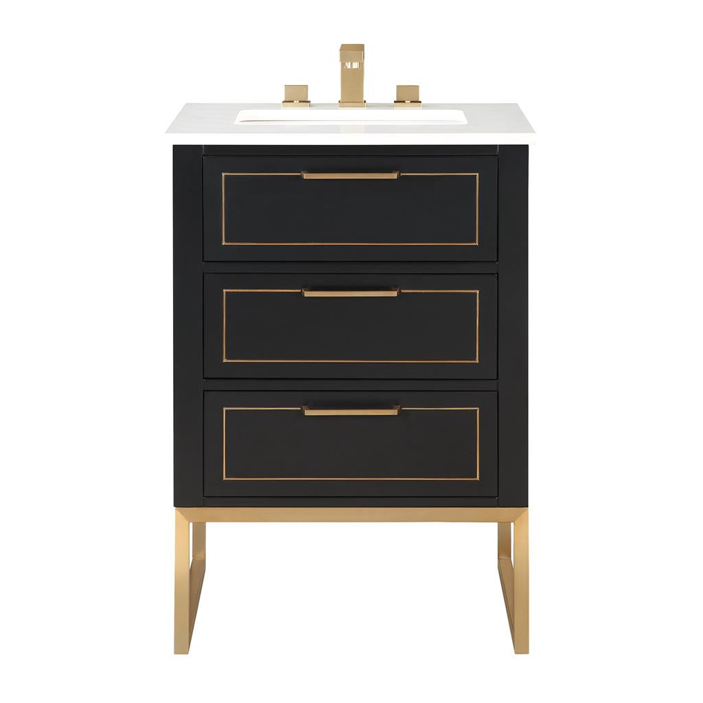Bemma, Markham 24" Single Vanity, Midnight Black/Satin Brass, White Quartz Top#top-options_white-quartz-top
