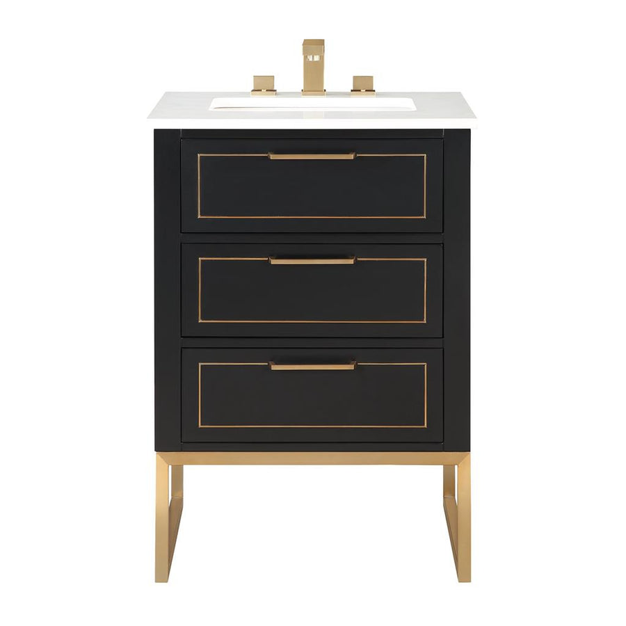 Bemma, Markham 24" Single Vanity, Midnight Black/Satin Brass, White Quartz Top#top-options_white-quartz-top