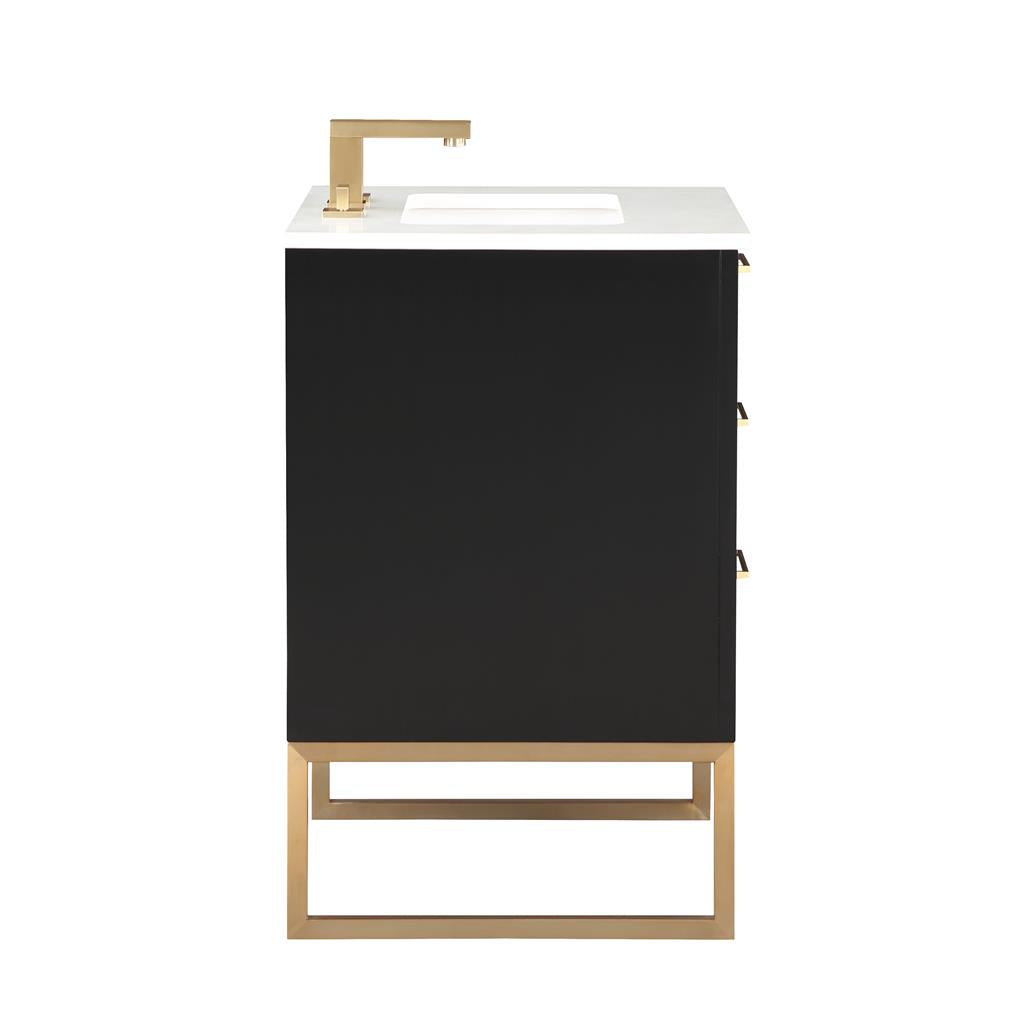 Bemma, Markham 24" Single Vanity, Midnight Black/Satin Brass, White Quartz Top#top-options_white-quartz-top