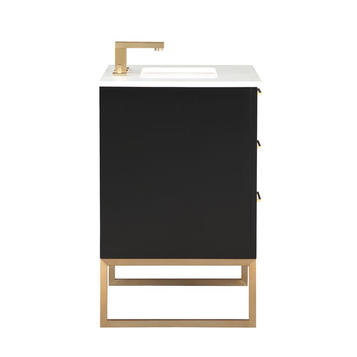 Bemma, Markham 24" Single Vanity, Midnight Black/Satin Brass, White Quartz Top#top-options_white-quartz-top