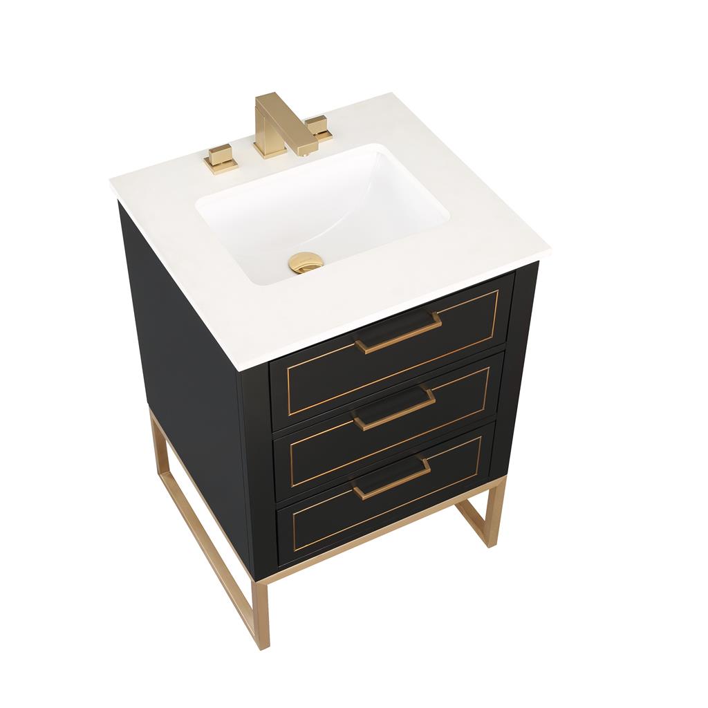 Bemma, Markham 24" Single Vanity, Midnight Black/Satin Brass, White Quartz Top#top-options_white-quartz-top