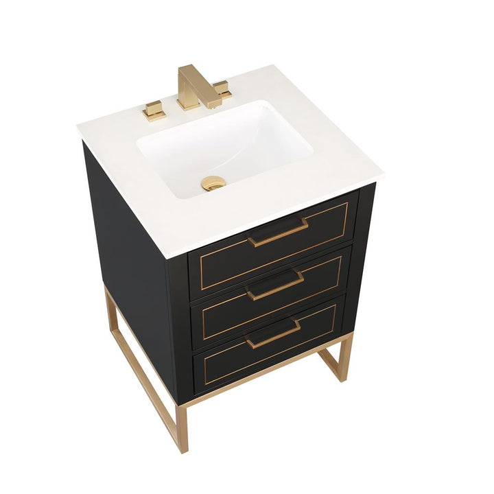 Bemma, Markham 24" Single Vanity, Midnight Black/Satin Brass, White Quartz Top#top-options_white-quartz-top