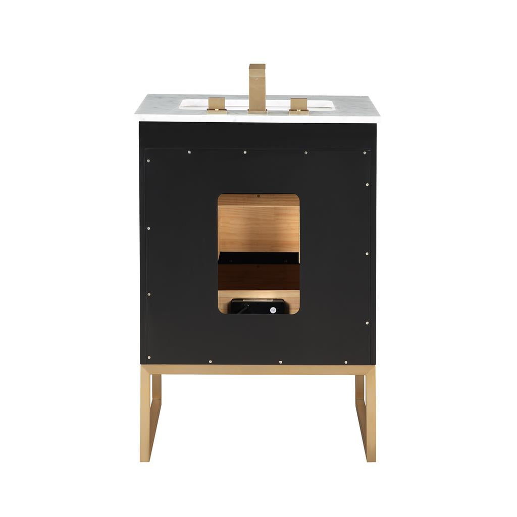 Bemma, Markham 24" Single Vanity, Midnight Black/Satin Brass, Carrara Marble Top#top-options_carrara-marble-top