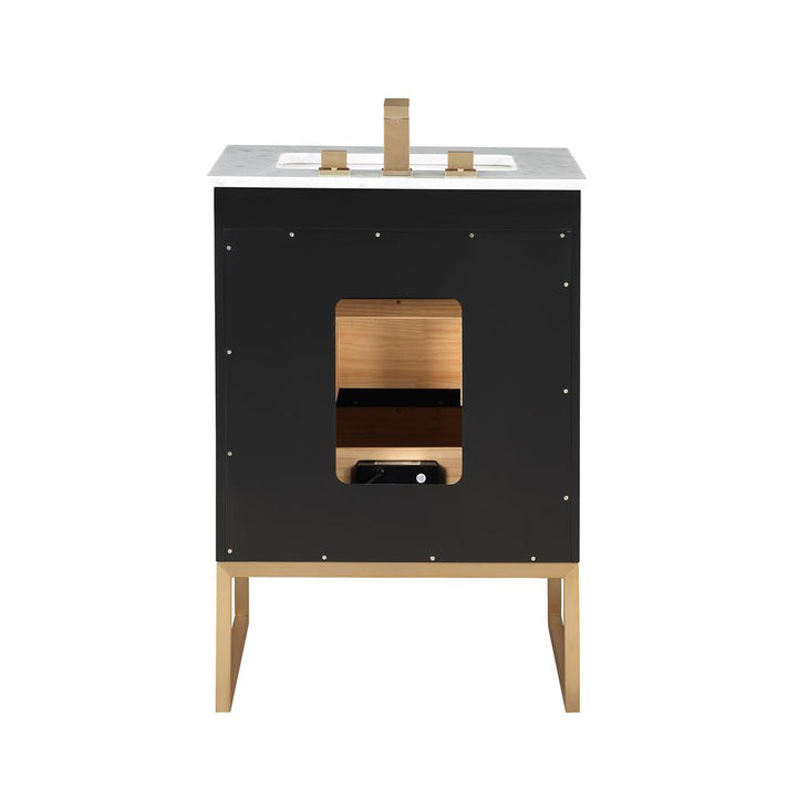 Bemma, Markham 24" Single Vanity, Midnight Black/Satin Brass, Carrara Marble Top#top-options_carrara-marble-top