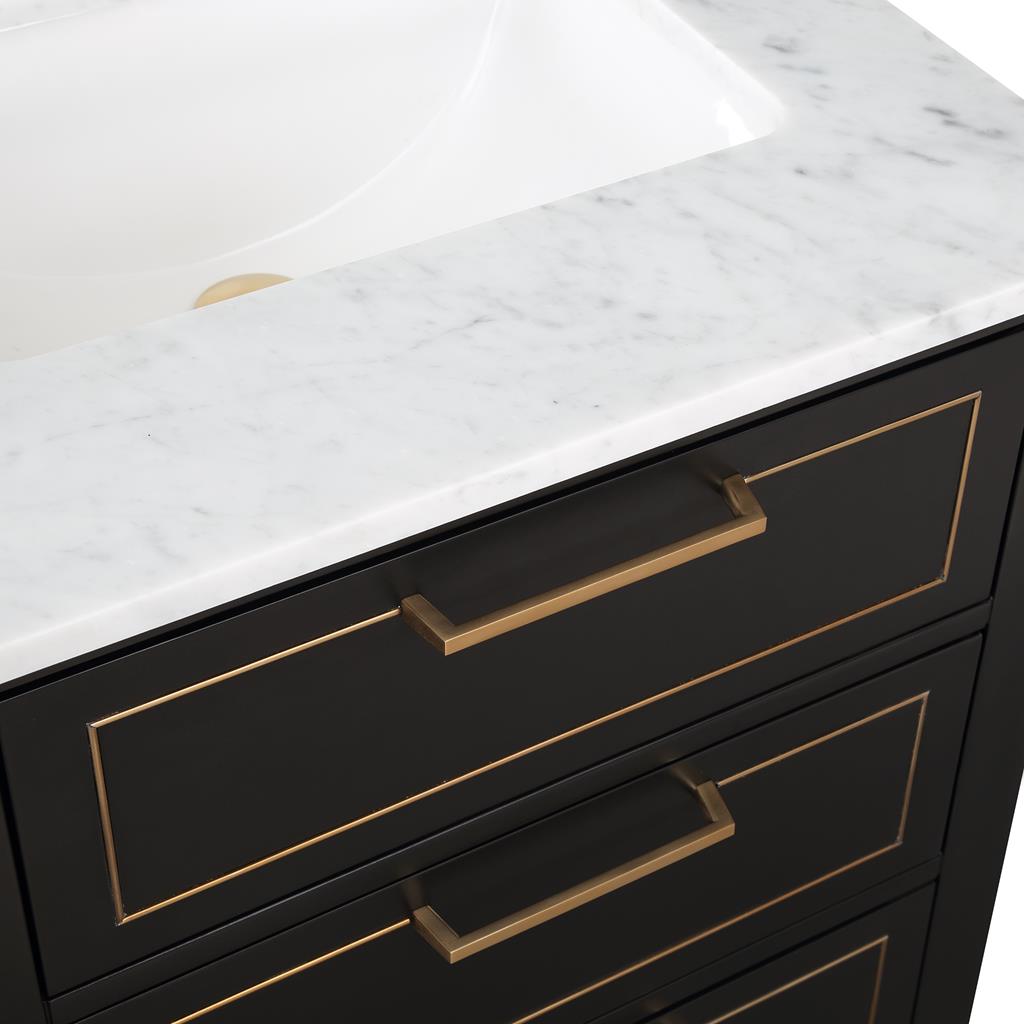 Bemma, Markham 24" Single Vanity, Midnight Black/Satin Brass, Carrara Marble Top#top-options_carrara-marble-top