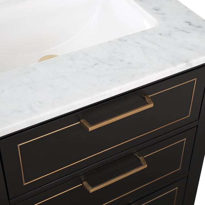 Bemma, Markham 24" Single Vanity, Midnight Black/Satin Brass, Carrara Marble Top#top-options_carrara-marble-top