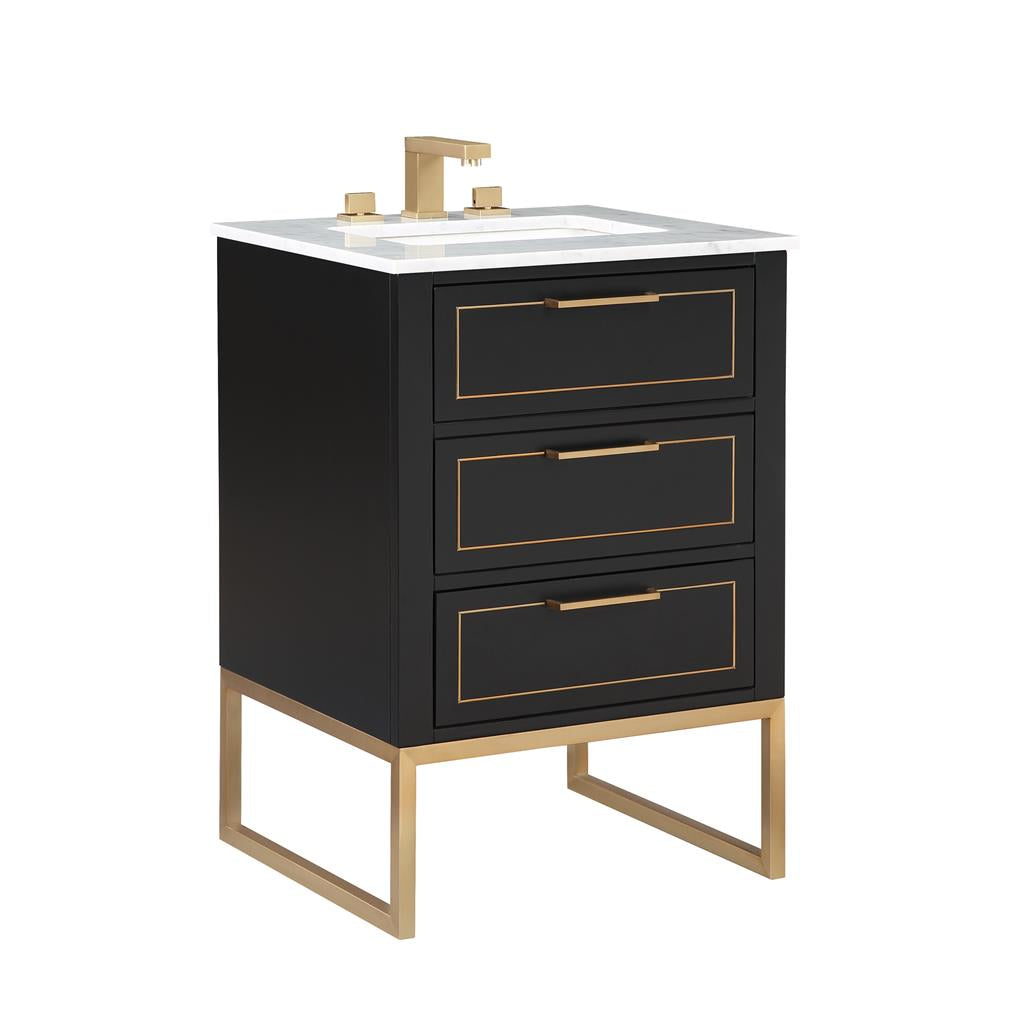 Bemma, Markham 24" Single Vanity, Midnight Black/Satin Brass, Carrara Marble Top#top-options_carrara-marble-top