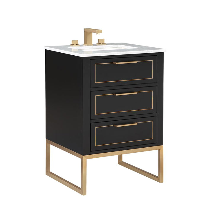 Bemma, Markham 24" Single Vanity, Midnight Black/Satin Brass, Carrara Marble Top#top-options_carrara-marble-top