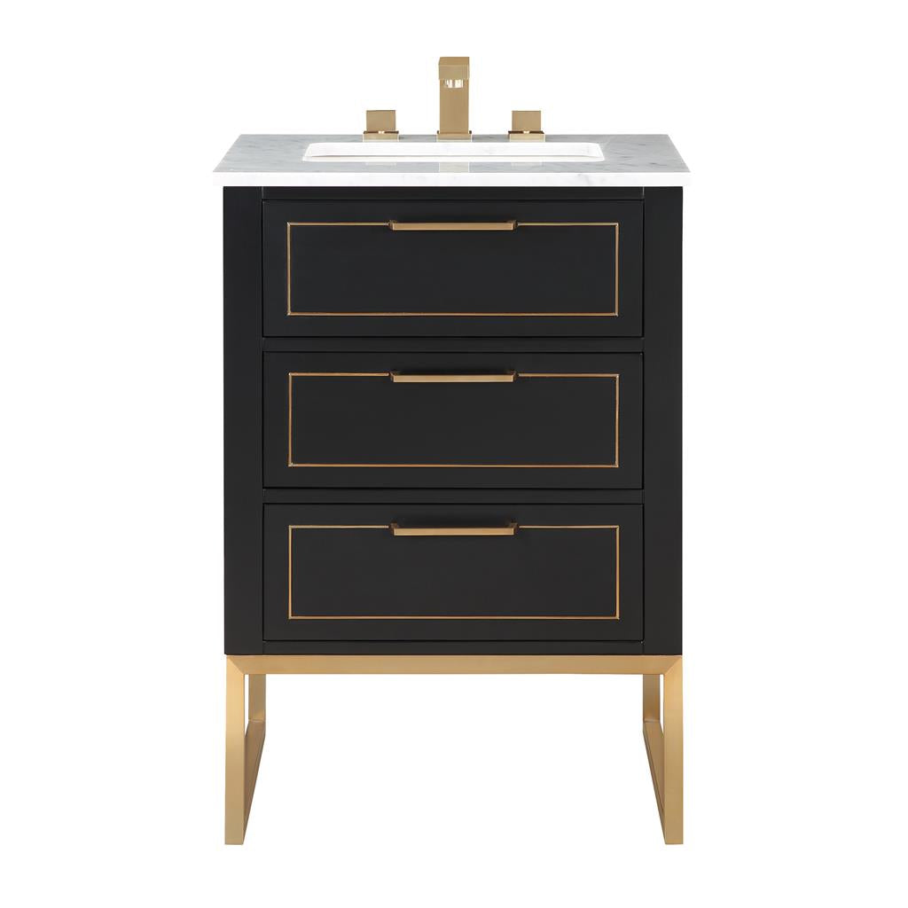Bemma, Markham 24" Single Vanity, Midnight Black/Satin Brass, Carrara Marble Top#top-options_carrara-marble-top