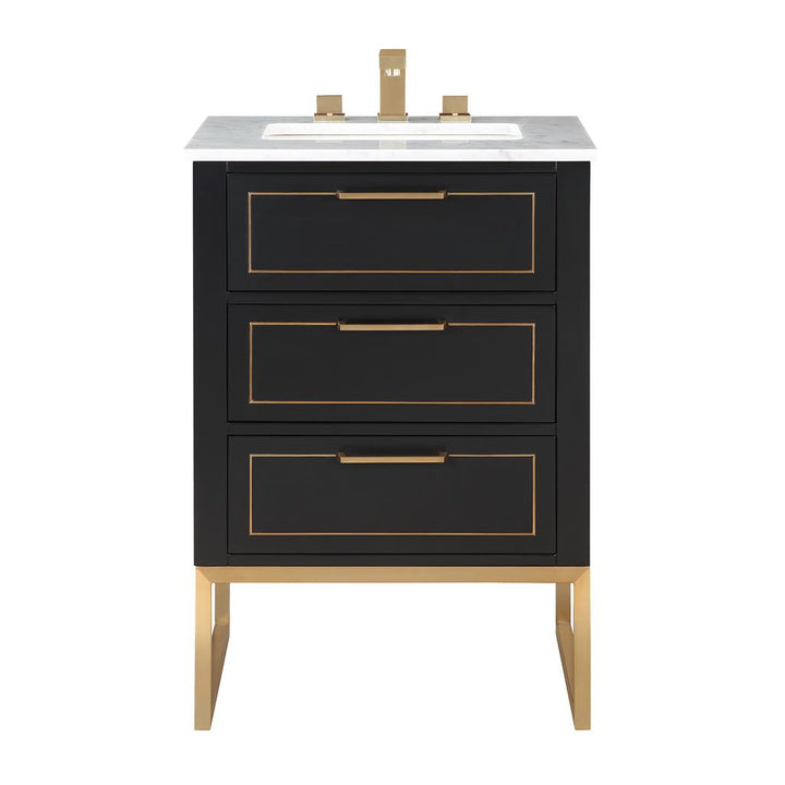 Bemma, Markham 24" Single Vanity, Midnight Black/Satin Brass, Carrara Marble Top#top-options_carrara-marble-top