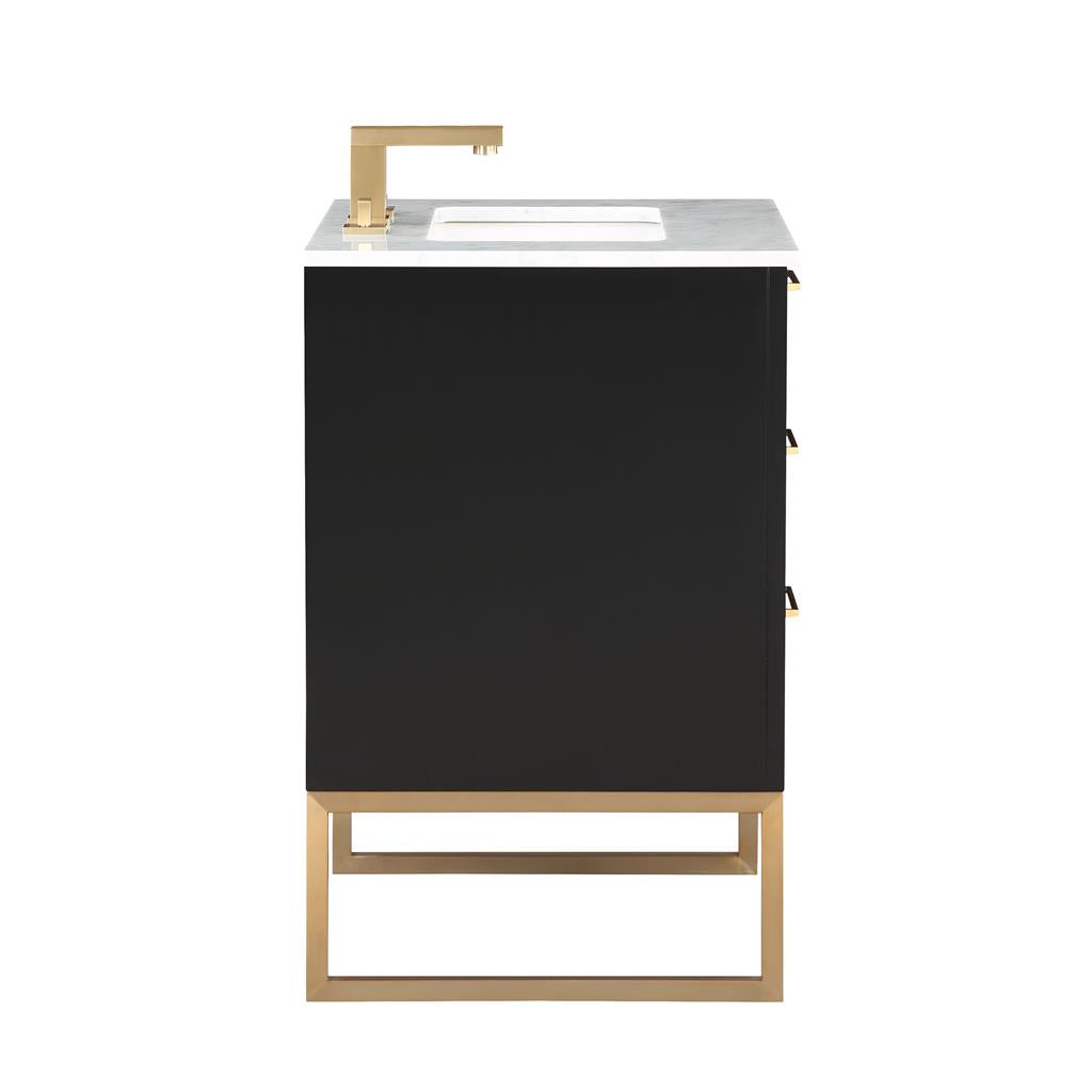 Bemma, Markham 24" Single Vanity, Midnight Black/Satin Brass, Carrara Marble Top#top-options_carrara-marble-top