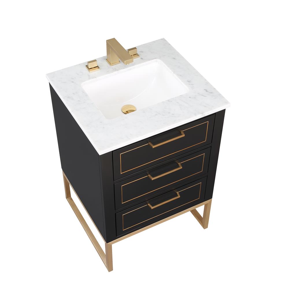 Bemma, Markham 24" Single Vanity, Midnight Black/Satin Brass, Carrara Marble Top#top-options_carrara-marble-top