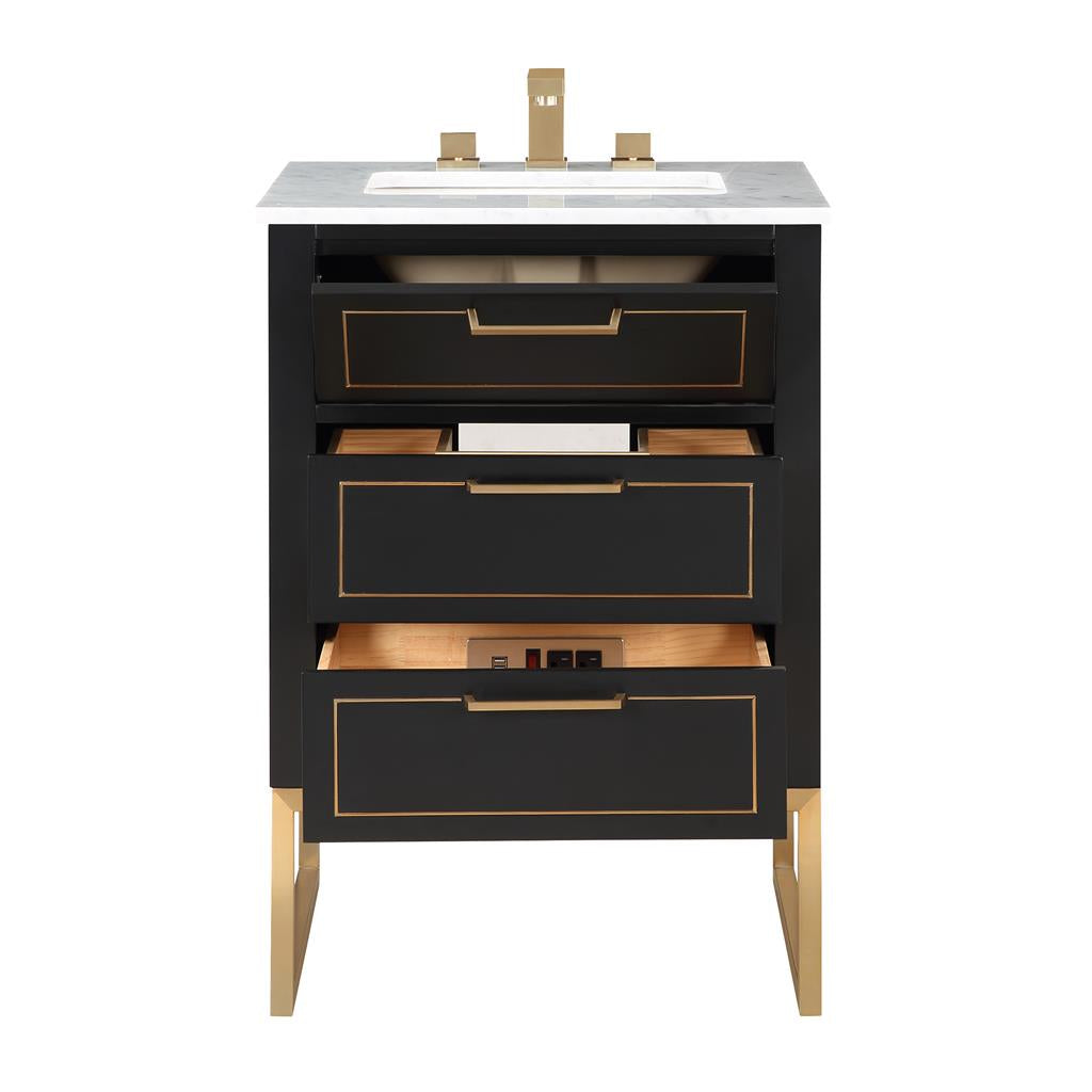 Bemma, Markham 24" Single Vanity, Midnight Black/Satin Brass, Carrara Marble Top#top-options_carrara-marble-top