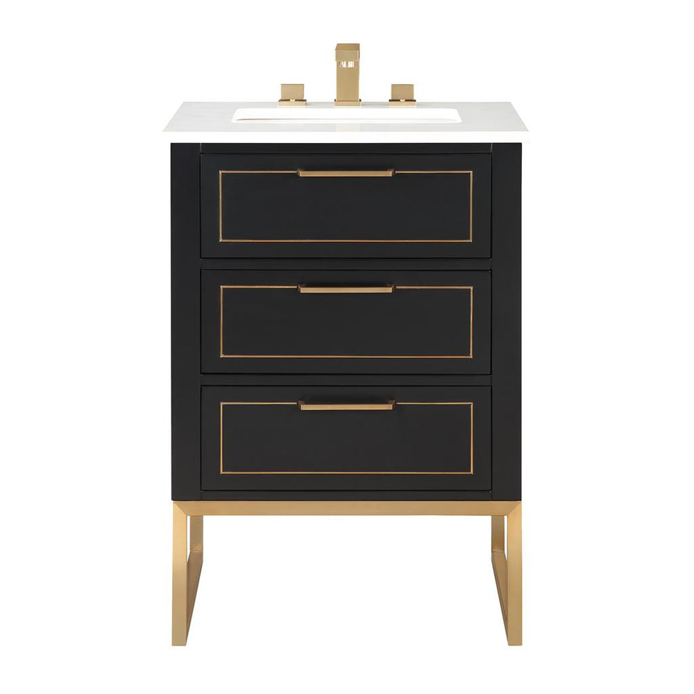 Bemma, Markham 24" Single Vanity, Midnight Black/Satin Brass, White Quartz Top#top-options_white-quartz-top