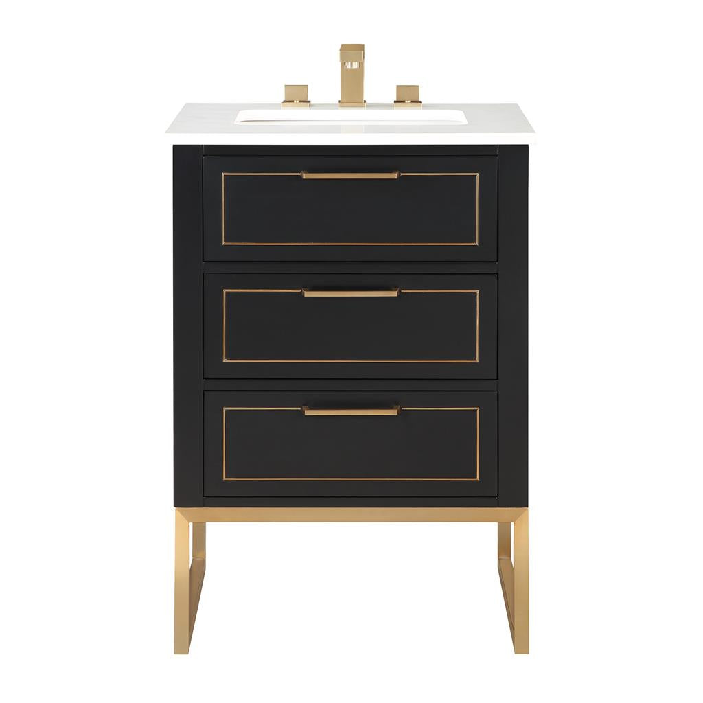 Bemma, Markham 24" Single Vanity, Midnight Black/Satin Brass, White Quartz Top#top-options_white-quartz-top