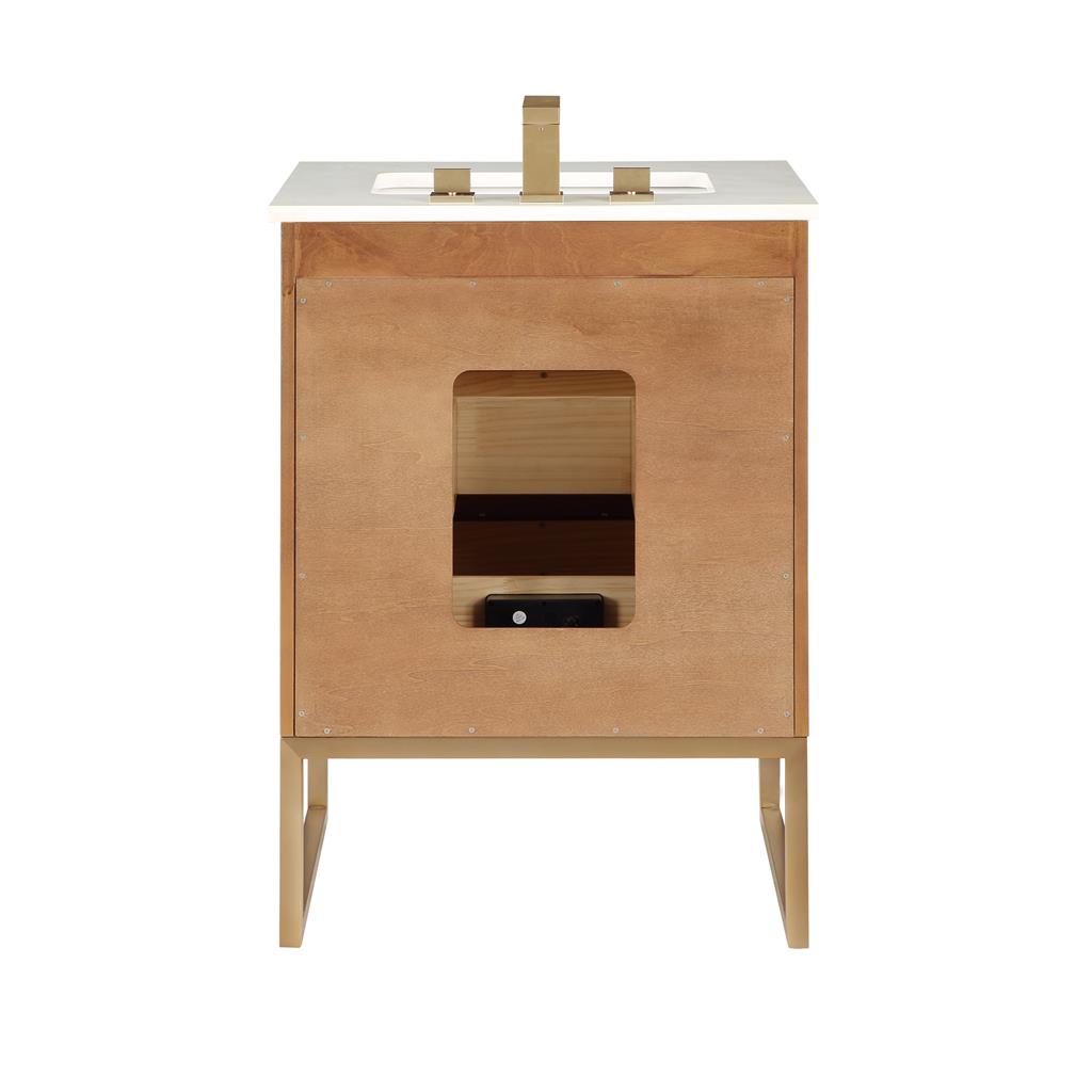Bemma, Markham 24" Single Vanity, Walnut/Satin Brass, White Quartz Top#top-options_white-quartz-top