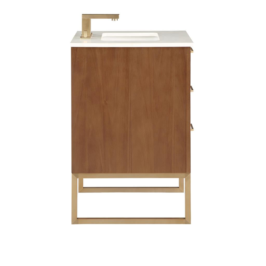 Bemma, Markham 24" Single Vanity, Walnut/Satin Brass, White Quartz Top#top-options_white-quartz-top