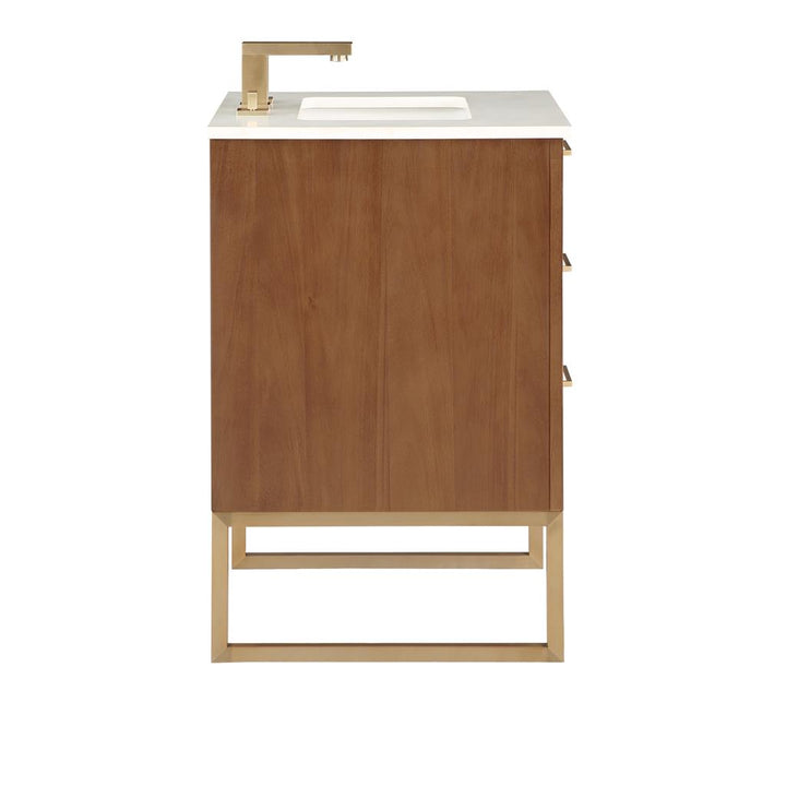 Bemma, Markham 24" Single Vanity, Walnut/Satin Brass, White Quartz Top#top-options_white-quartz-top