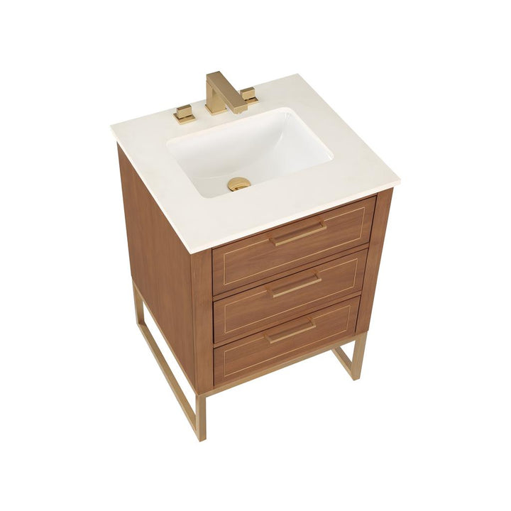 Bemma, Markham 24" Single Vanity, Walnut/Satin Brass, White Quartz Top#top-options_white-quartz-top