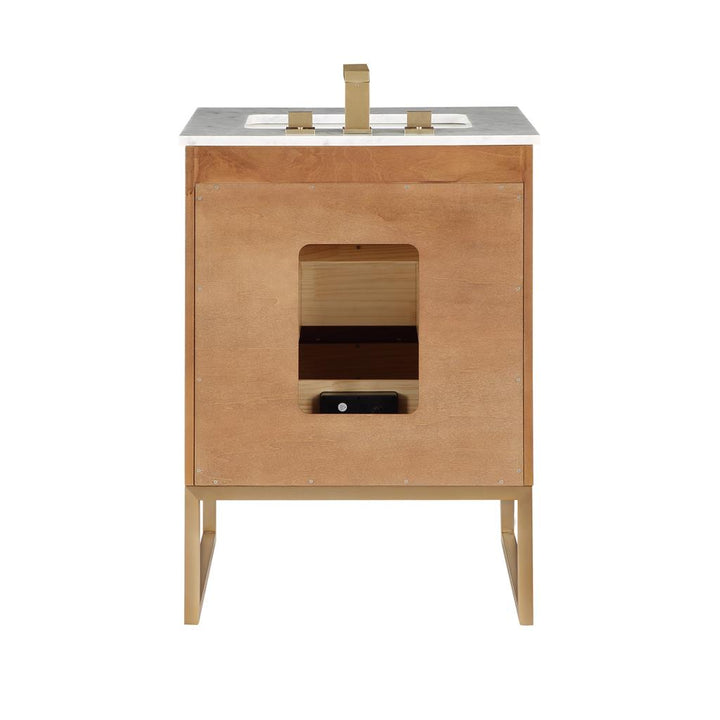 Bemma, Markham 24" Single Vanity, Walnut/Satin Brass, Carrara Marble Top#top-options_carrara-marble-top