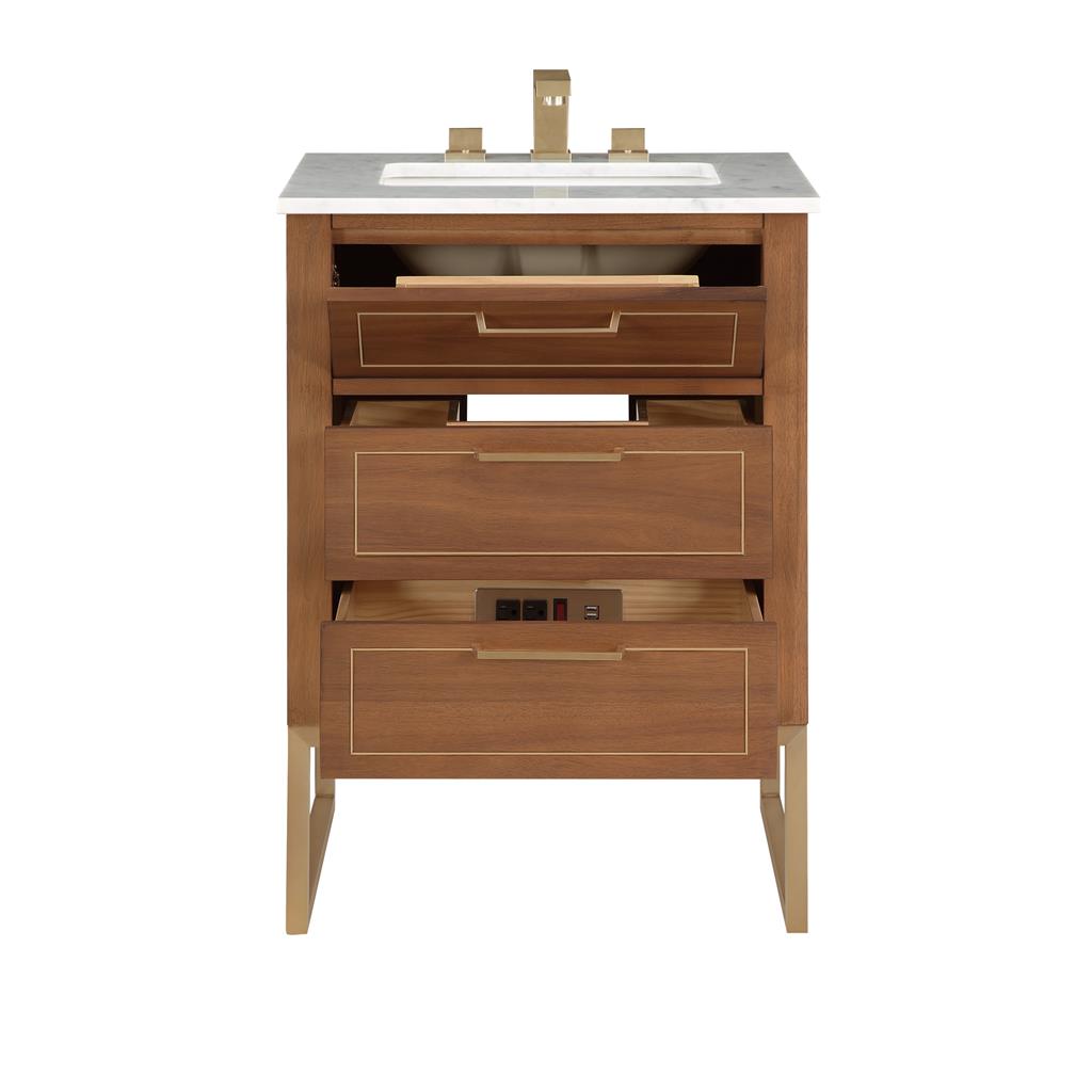 Bemma, Markham 24" Single Vanity, Walnut/Satin Brass, Carrara Marble Top#top-options_carrara-marble-top