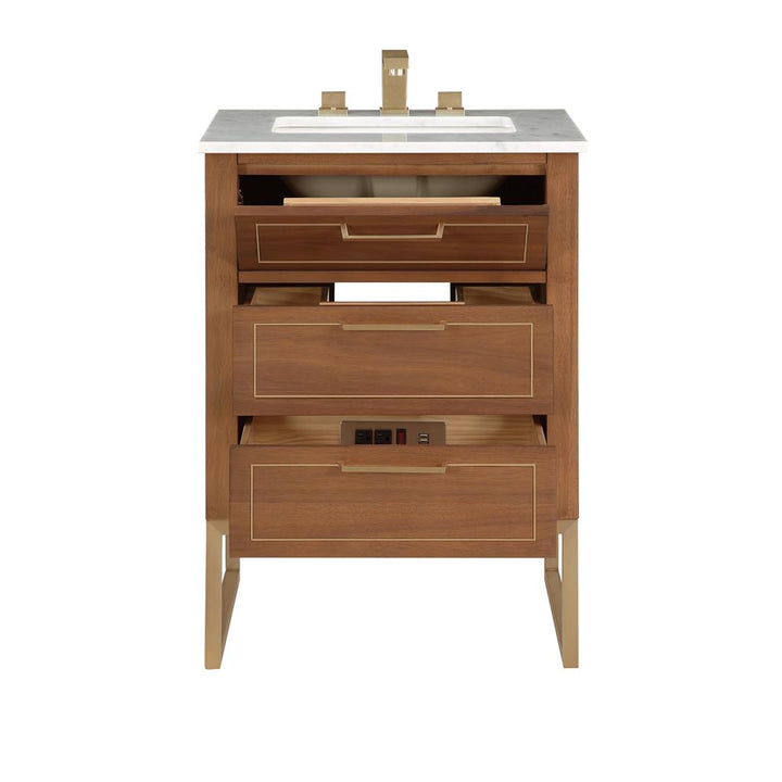 Bemma, Markham 24" Single Vanity, Walnut/Satin Brass, Carrara Marble Top#top-options_carrara-marble-top