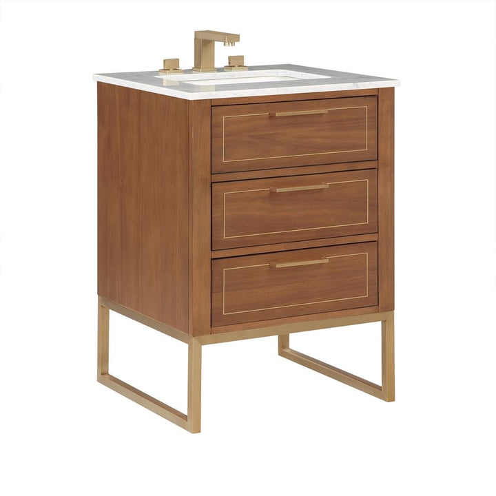 Bemma, Markham 24" Single Vanity, Walnut/Satin Brass, Carrara Marble Top#top-options_carrara-marble-top