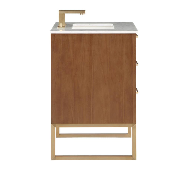 Bemma, Markham 24" Single Vanity, Walnut/Satin Brass, Carrara Marble Top#top-options_carrara-marble-top