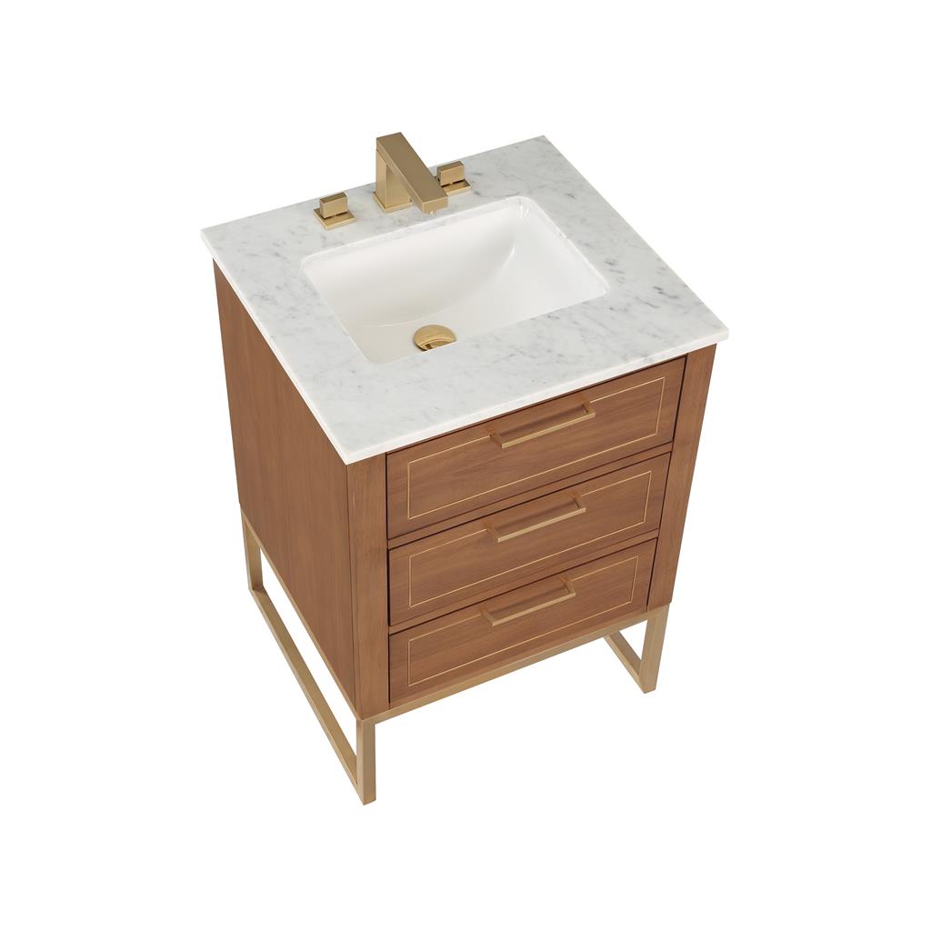 Bemma, Markham 24" Single Vanity, Walnut/Satin Brass, Carrara Marble Top#top-options_carrara-marble-top