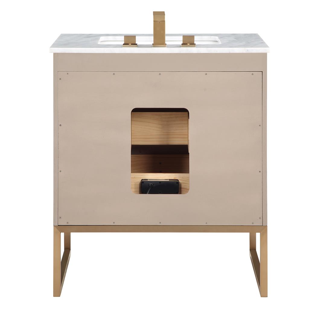 Bemma, Markham 30" Single Vanity, Cashmere Grey/Satin Brass,Carrara Marble Top#top-options_carrara-marble-top