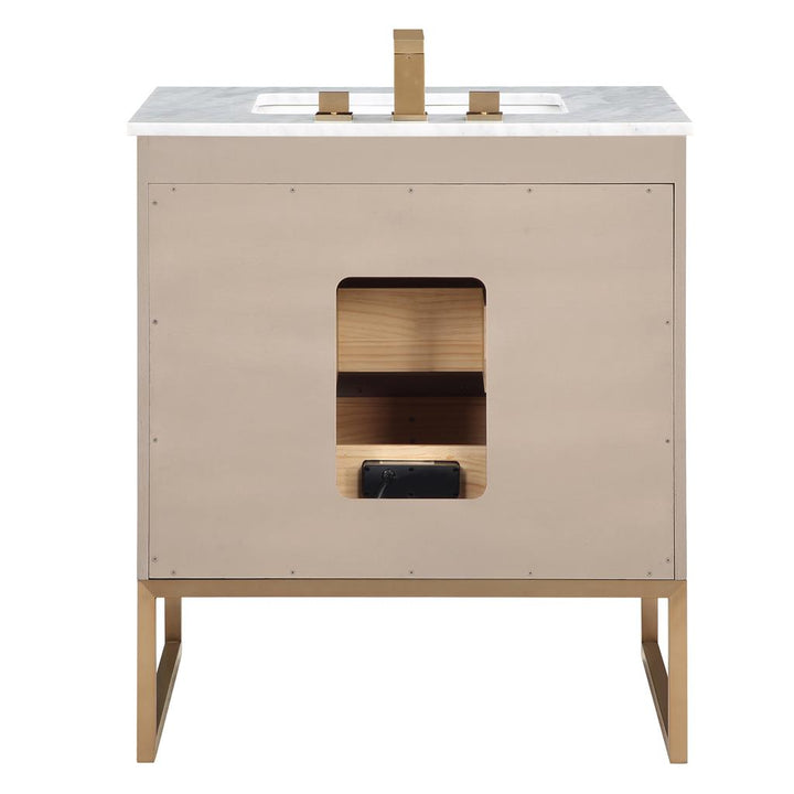 Bemma, Markham 30" Single Vanity, Cashmere Grey/Satin Brass,Carrara Marble Top#top-options_carrara-marble-top