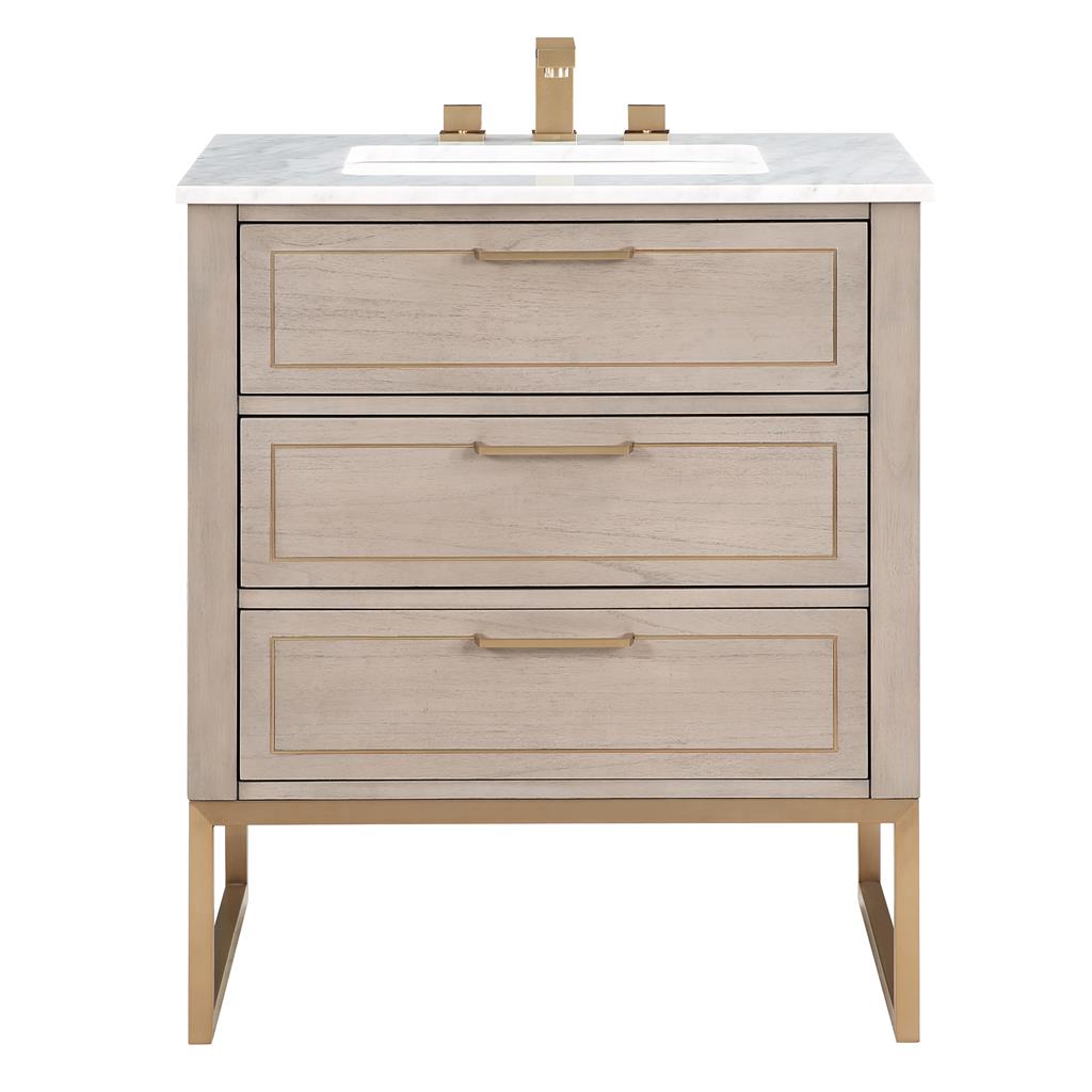 Bemma, Markham 30" Single Vanity, Cashmere Grey/Satin Brass,Carrara Marble Top#top-options_carrara-marble-top