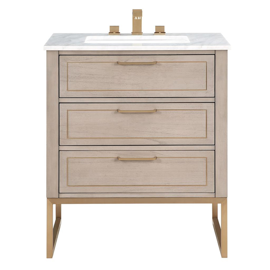Bemma, Markham 30" Single Vanity, Cashmere Grey/Satin Brass,Carrara Marble Top#top-options_carrara-marble-top