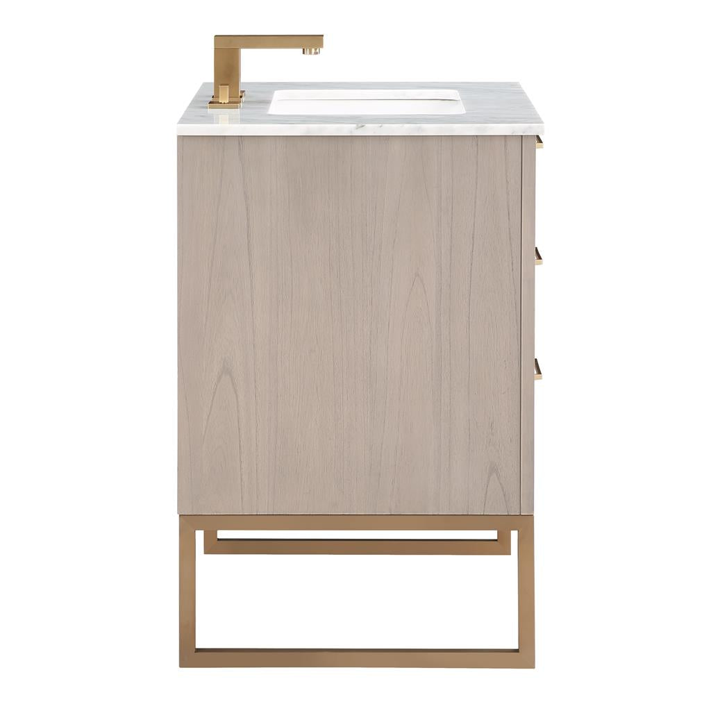 Bemma, Markham 30" Single Vanity, Cashmere Grey/Satin Brass,Carrara Marble Top#top-options_carrara-marble-top