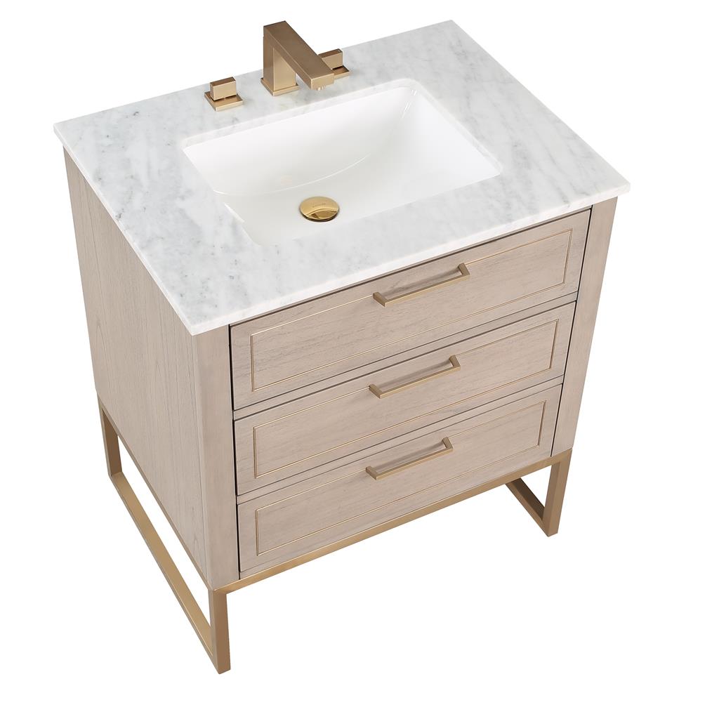 Bemma, Markham 30" Single Vanity, Cashmere Grey/Satin Brass,Carrara Marble Top#top-options_carrara-marble-top