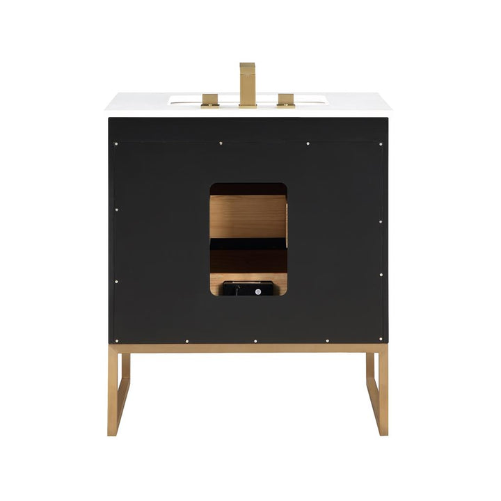 Bemma, Markham 30" Single Vanity, Midnight Black/Satin Brass, White Quartz Top#top-options_white-quartz-top