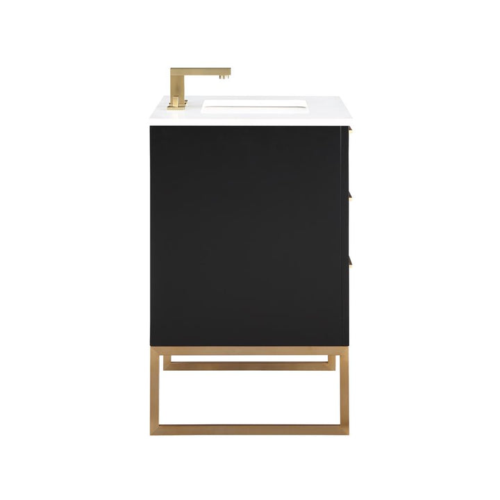 Bemma, Markham 30" Single Vanity, Midnight Black/Satin Brass, White Quartz Top#top-options_white-quartz-top