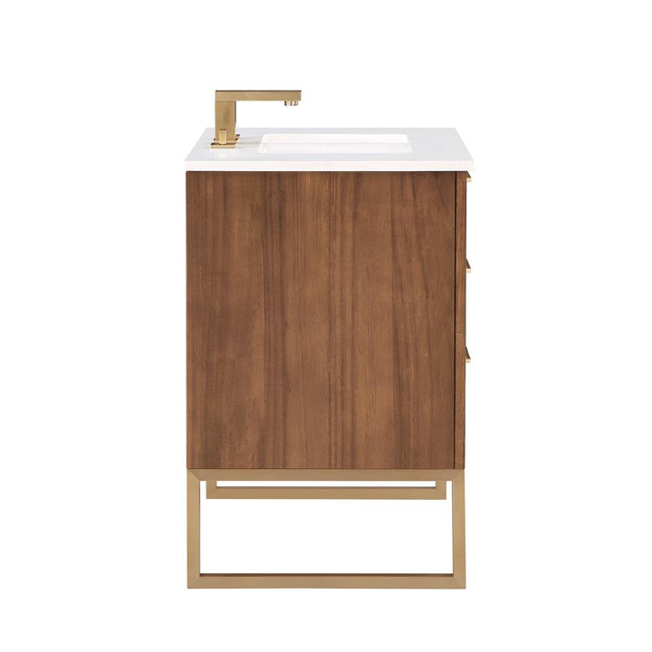 Bemma, Markham 30" Single Vanity, Walnut/Satin Brass, White Quartz Top#top-options_white-quartz-top