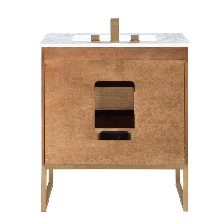 Bemma, Markham 30" Single Vanity, Walnut/Satin Brass, Carrara Marble Top#top-options_carrara-marble-top