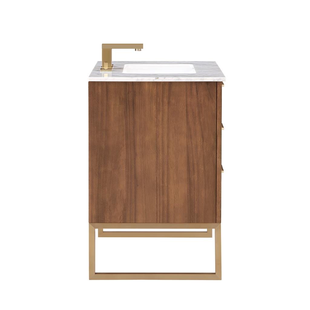 Bemma, Markham 30" Single Vanity, Walnut/Satin Brass, Carrara Marble Top#top-options_carrara-marble-top