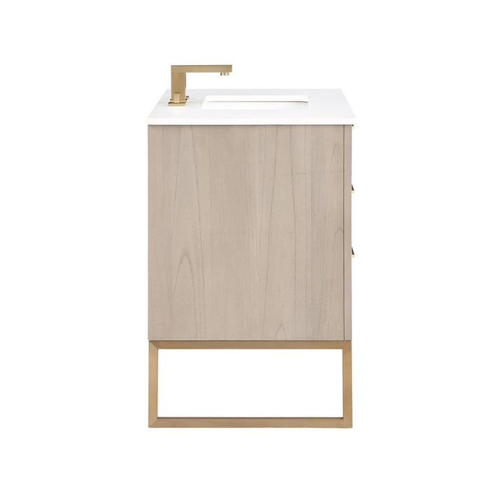 Bemma, Markham 36" Single Vanity, Cashmere Grey/Satin Brass, White Quartz Top#top-options_white-quartz-top