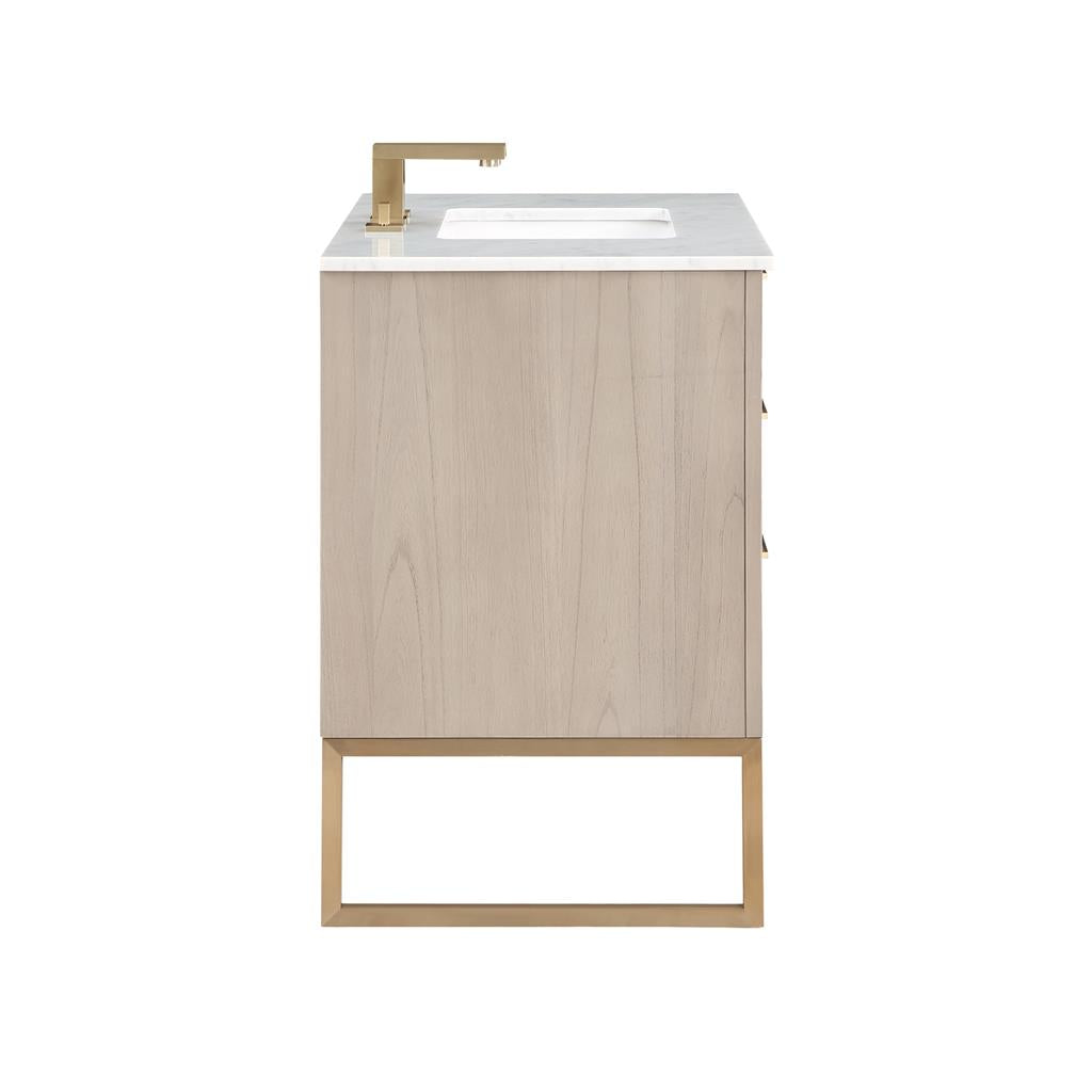 Bemma, Markham 36" Single Vanity, Cashmere Grey/Satin Brass, Carrara Marble Top#top-options_carrara-marble-top