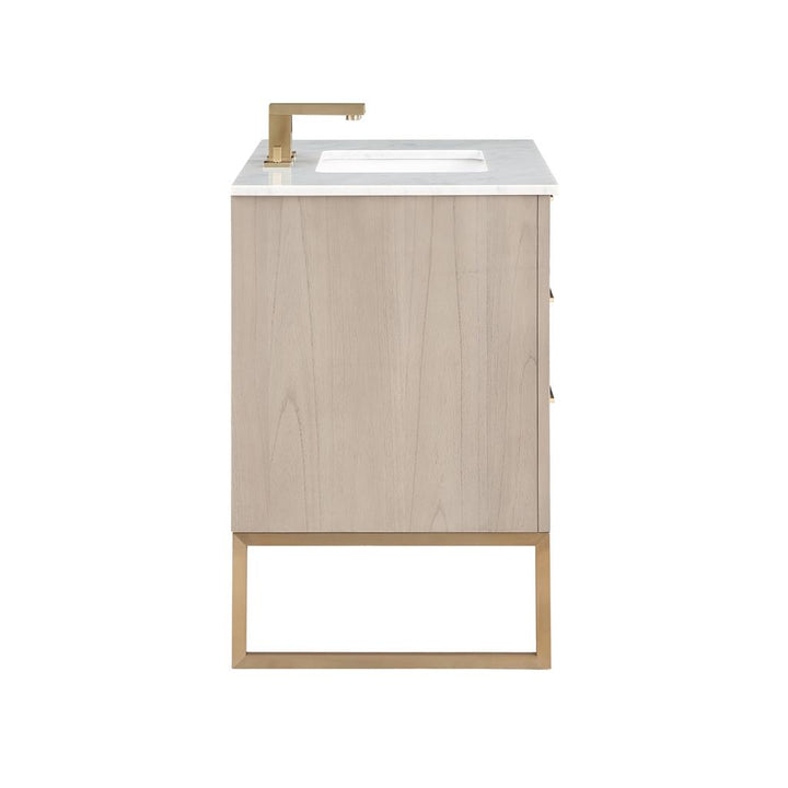 Bemma, Markham 36" Single Vanity, Cashmere Grey/Satin Brass, Carrara Marble Top#top-options_carrara-marble-top