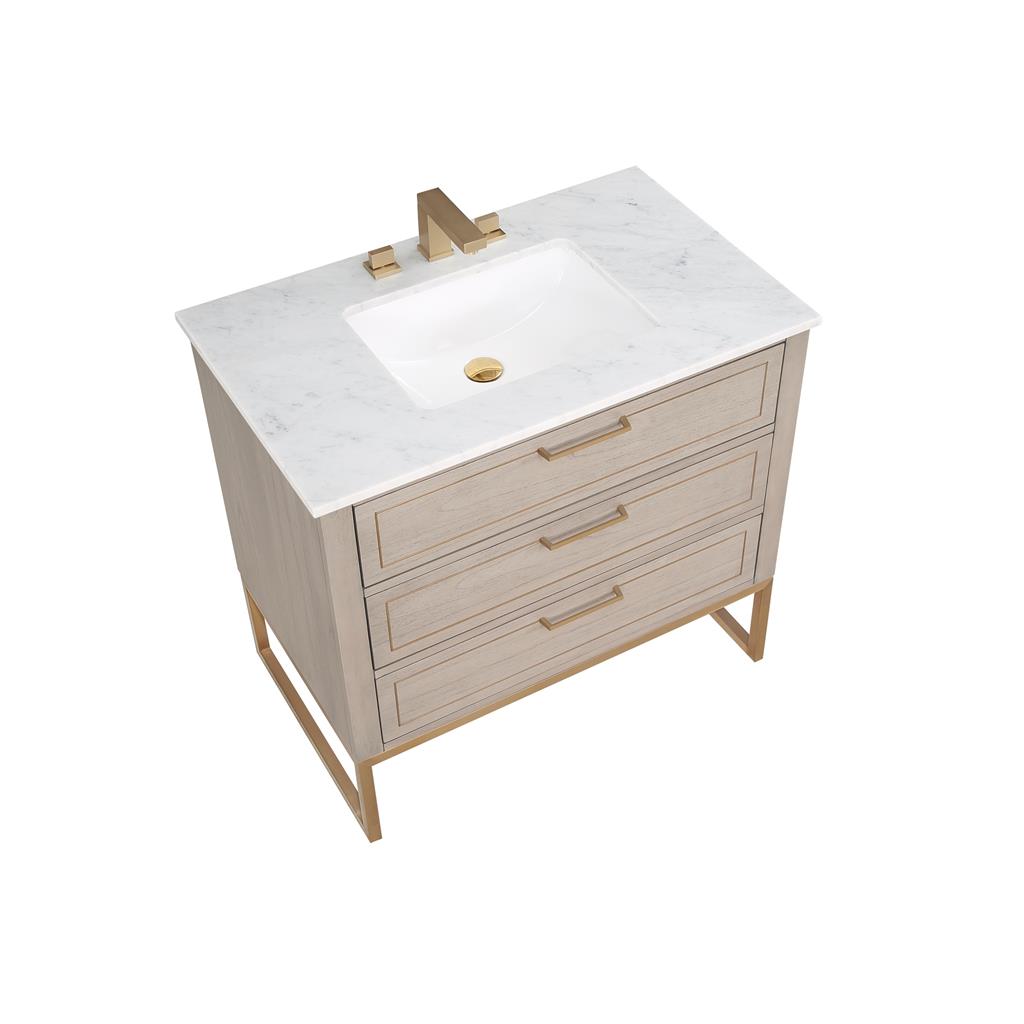 Bemma, Markham 36" Single Vanity, Cashmere Grey/Satin Brass, Carrara Marble Top#top-options_carrara-marble-top