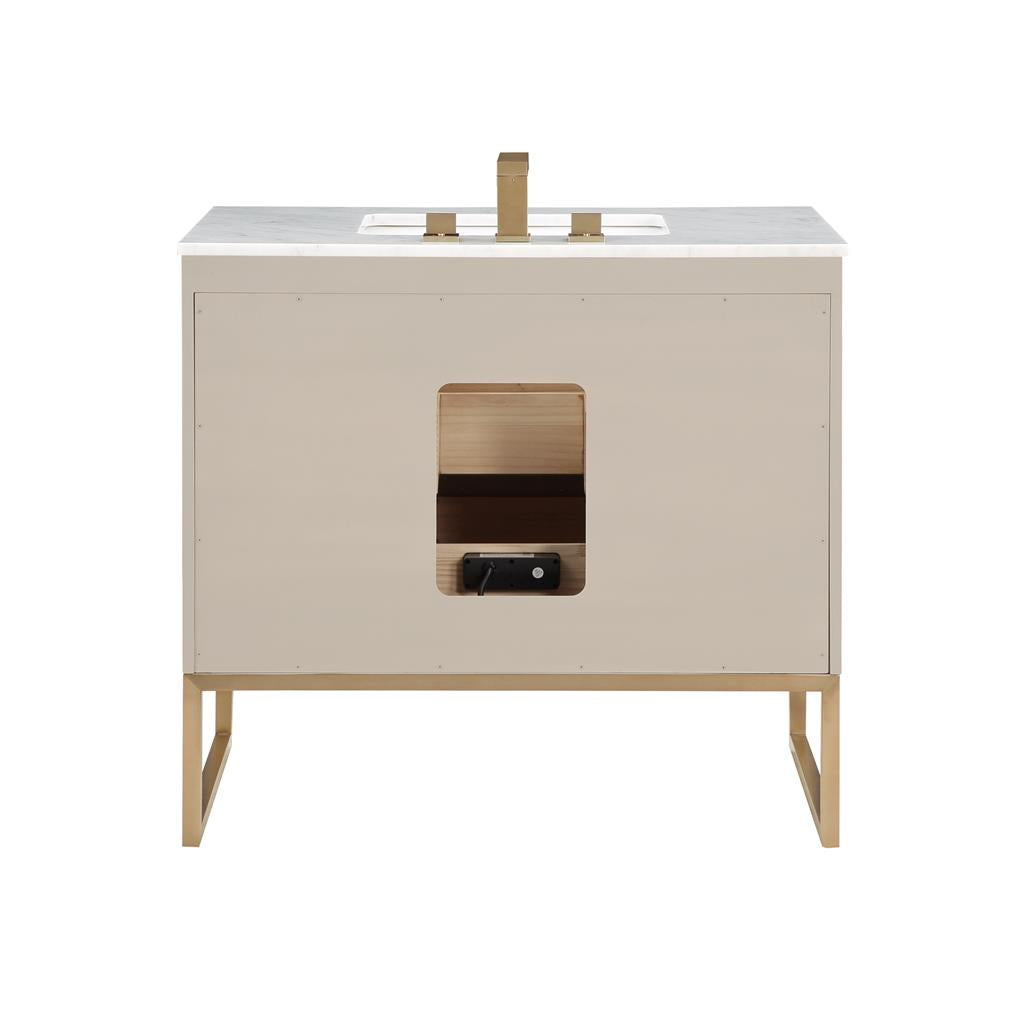 Bemma, Markham 36" Single Vanity, Cashmere Grey/Satin Brass, Carrara Marble Top#top-options_carrara-marble-top